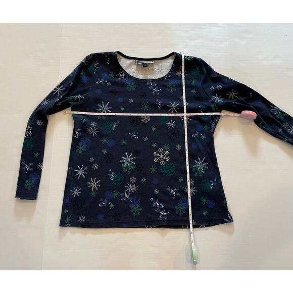 Karen Scott Navy Blue Long Sleeve Holiday Snowflake T-Shirt, Size L - Picture 8 of 10